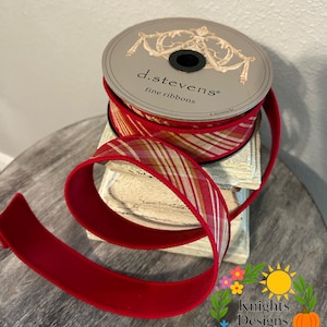 D. Stevens Designer Ribbon – 1.5” x 10 Yards, Red Dupioni Plaid Wired Ribbon, Premium Holiday Craft Ribbon for Bows, Wreaths & Gift Wrapp