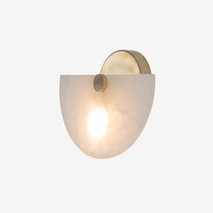 Half Moon Marble Wall Sconce | Modern Spanish Marble & Brass Sconce | Minimalist LED Wall Lamp | Demi-Lune Lighting , Wall Sconce
