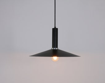 Disc Black Chandelier, Black Pendant Light, Minimal Mid Century Light, Elongated Lamp, Hanging Pendant Light, Unique Home Decor