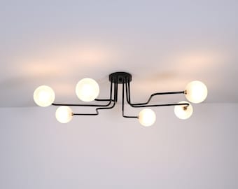 Black Chandelier Light, Modern Chandeliers Light, Minimal Mid Century Light, Elongated Lamp, Ceiling Light Fixture, Unique Home Decor