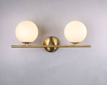 2 Bulb Globe Wall Fixture | Modern Vanity Wall Sconce | Unique Mid Century Wall Decor