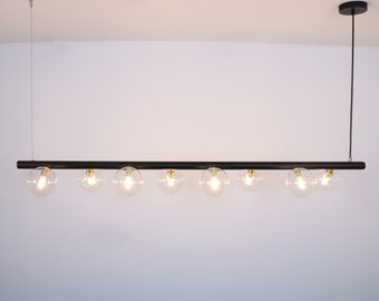 Lange Lampe für die Küche, Schwarzer Pendelleuchter, Minimales Mid Century Licht, längliche Lampe, Hängende Pendelleuchte, Einzigartige Wohnkultur