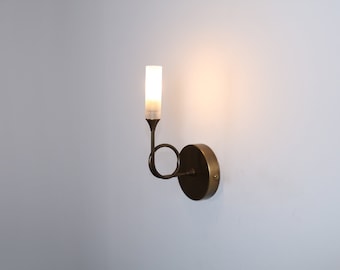 Liten lampa i svart mässing, badrumslampa i glasvägg, vägglampa i glas för badrumsmöbler, vägglampa i matt glas, vägglampa