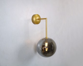 Wall Lighting Glass Smoke - Brass Gold Globe Smoke Wall Lamp Vanity Light Fixture, Wall Sconce