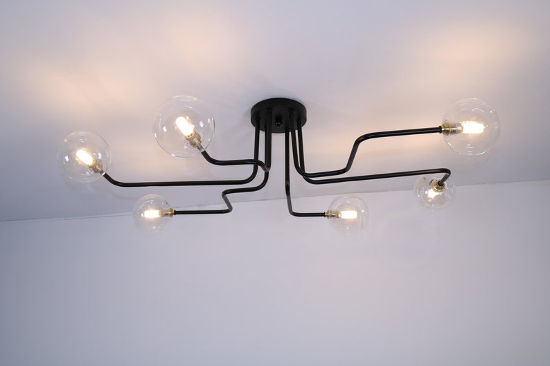 Black Chandelier Light, Modern Chandeliers Light, Minimal Mid Century Light, Elongated Lamp, Ceiling Light Fixture, Unique Home Decor image 6