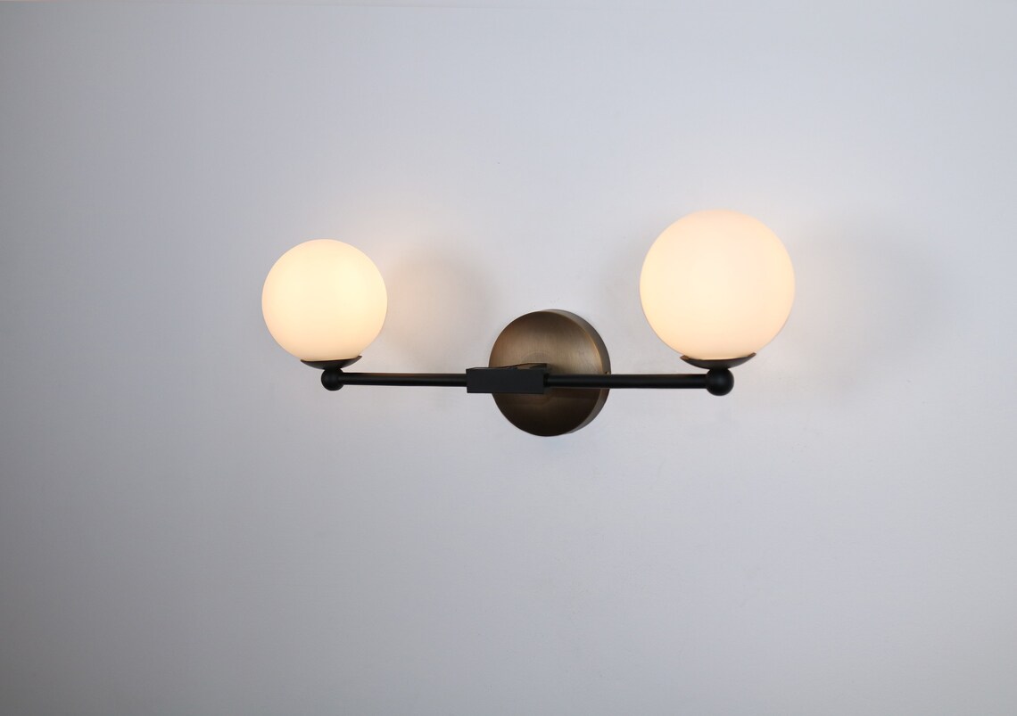 Double Globe Wall Lighting Brass Black Gold Wall Lamp Vanity Etsy