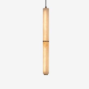 Minimalist Marble Pendant Light with Brass Accents | Modern Cylinder Hanging Lamp | Handcrafted Alabaster Light Fixture