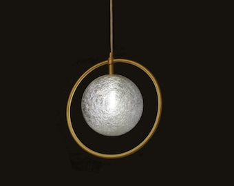 Chandelier Hanging Lighting - Globe Fiber Glass - Brass Gold Ceiling Lamp Vanity Light Fixture - Shabtay Model Ranor Lighting Design