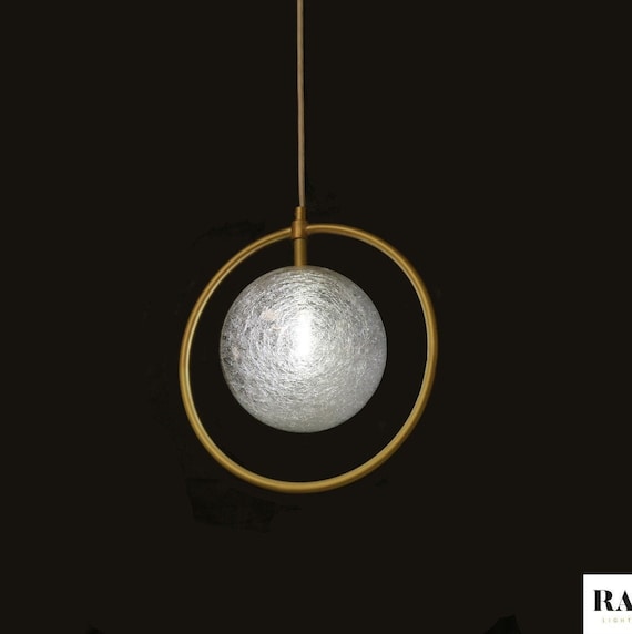 Chandelier Hanging Lighting - Globe Fiber Glass - Brass Gold Ceiling Lamp Vanity Light Fixture - Shabtay Model Ranor Lighting Design