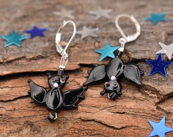 Earrings / 925 silver / earrings / glass bead earrings / hanging earrings / bat / bat earrings 'Bat Love'