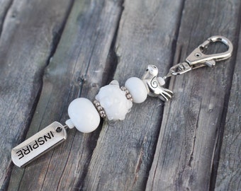 Pendant / keychain / bag pendant / glass bead pendant 'White glass beads and little birds'