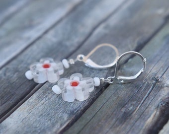 Earrings / 925 silver / glass flower earrings / Mother's Day gift 'White Flowers'