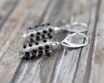 Earrings / 925 silver / glass bead earrings 'lampwork beads transparent with black dots'