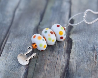 Necklace / glass bead necklace / rabbit pendant necklace / Easter necklace / Easter gift 'Bunny Love'