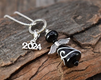 Necklace / glass bead necklace / necklace / angel / guardian angel / lucky charm 'Black Angel 2024'