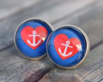 Stud earrings / earrings / earrings / anchor stud earrings / maritime stud earrings 'Anchor Heart'