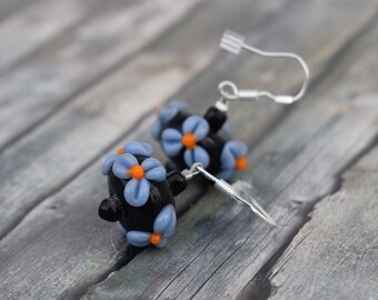 Earrings / 925 silver / glass bead earrings 'Forget-me-not'