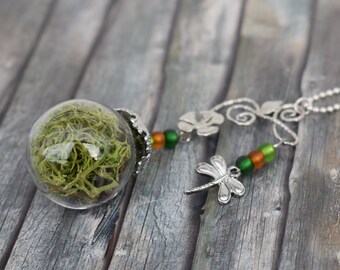 Necklace / Necklace / Glass Bead Necklace / Forest Necklace / Pendant Necklace 'Moss Glass Bead Terrarium'