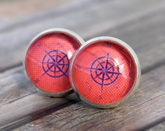 Stud earrings / earrings / earrings / compass stud earrings 'Compass'