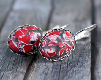 Earrings / cabochon earrings / mosaic earrings / earrings 'Mosaico red'