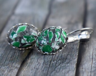 Earrings / cabochon earrings / mosaic earrings / earrings 'mosaic green'