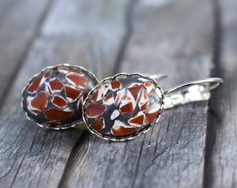 Earrings / Cabochon earrings / Mosaic earrings / Earrings 'Mosaic brown'