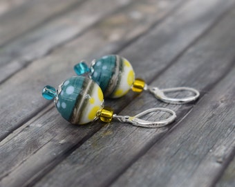 Earrings / 925 silver / earrings / earrings / glass bead earrings / maritime 'pattern mix green white yellow'