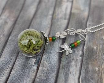 Chain / Necklace / Glass Bead Necklace / Forest Necklace / Pendant Necklace 'Moss Glass Bead Terrarium'