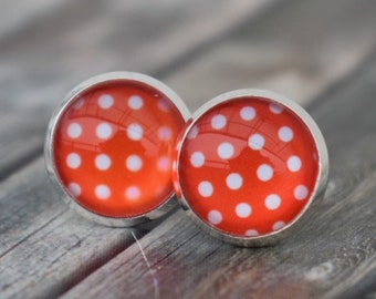 Ohrstecker / Ohrringe / Ohrschmuck / Pünktchenohrringe 'Polkadots orange / weiß'