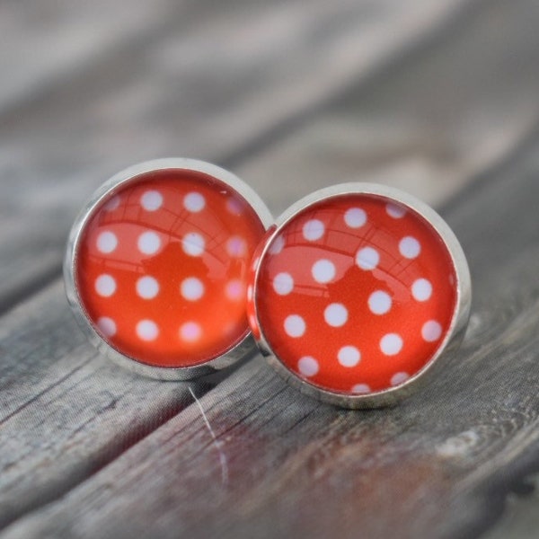 Ohrstecker / Ohrringe / Ohrschmuck / Pünktchenohrringe 'Polkadots orange / weiß'