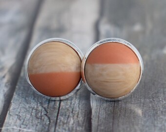 Stud earrings / earrings / earrings 'ear studs wood colors and orange'