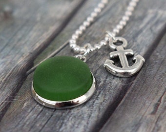 Chain / necklace / short chain / chain woman / pendant chain / sea glass pendant chain / sea glass jewelry 'sea glass necklace with anchor green'