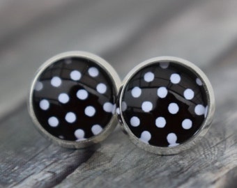 Ohrstecker / Ohrringe / Ohrschmuck / Pünktchenohrringe 'Polkadots schwarz / weiß'