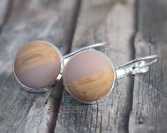 Earrings / Cabochon earrings / Ear jewellery 'Earrings wood coloured and pink'