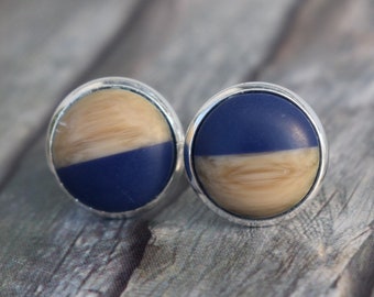 Stud earrings / earrings / earrings 'ear studs wood colors and dark blue'