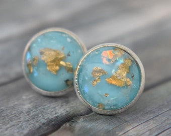 Earrings / Earrings / Earrings / Glitter Earrings 'Gold Flitter in Light Blue'