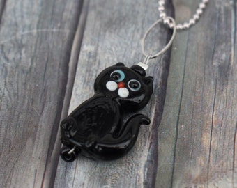 Necklace / glass bead necklace / necklace / cat / cat necklace / cat pendant 'Black Cat'