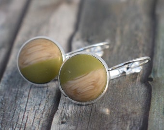 Earrings / Cabochon earrings / Earrings 'Earrings wood colors and green'