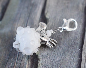 Pendant / glass bead pendant / bag pendant / necklace pendant 'White glass bead and little bird'