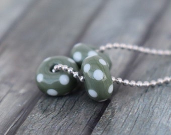 Necklace / glass bead necklace / necklace 'Lampwork beads moss green with white dots'