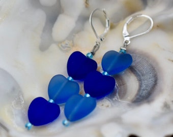 Earrings / 925 silver / sea glass earrings / hanging earrings / mother's day gift / valentine's day gift / love / hearts 'sea glass hearts'