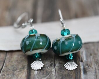 Earrings / earrings / 925 silver / glass bead earrings / earrings / unique jewelry / maritime earrings 'shell'