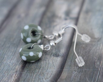 Earrings / women's earrings / glass bead earrings 'lampwork beads moss green with white dots'