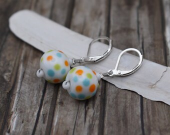 Earrings / earrings / 925 silver / glass bead earrings / earrings / unique jewelry / earrings 'colorful dots on white'