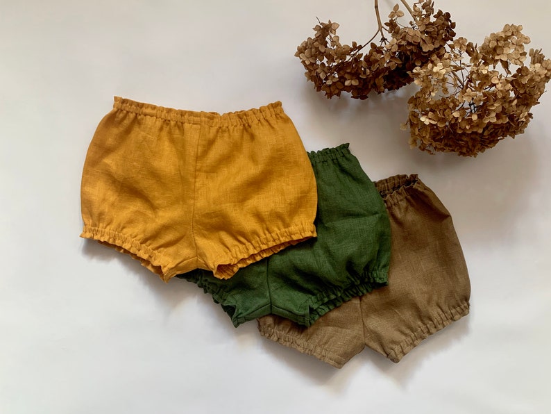 Green Linen Linen Clothing Girls Mustard Bloomers Organic Bloomers Linen Bloomers