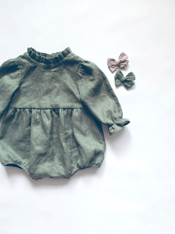 Sage Green Romper Baby Romper Linen Romper Birthday Baby Etsy