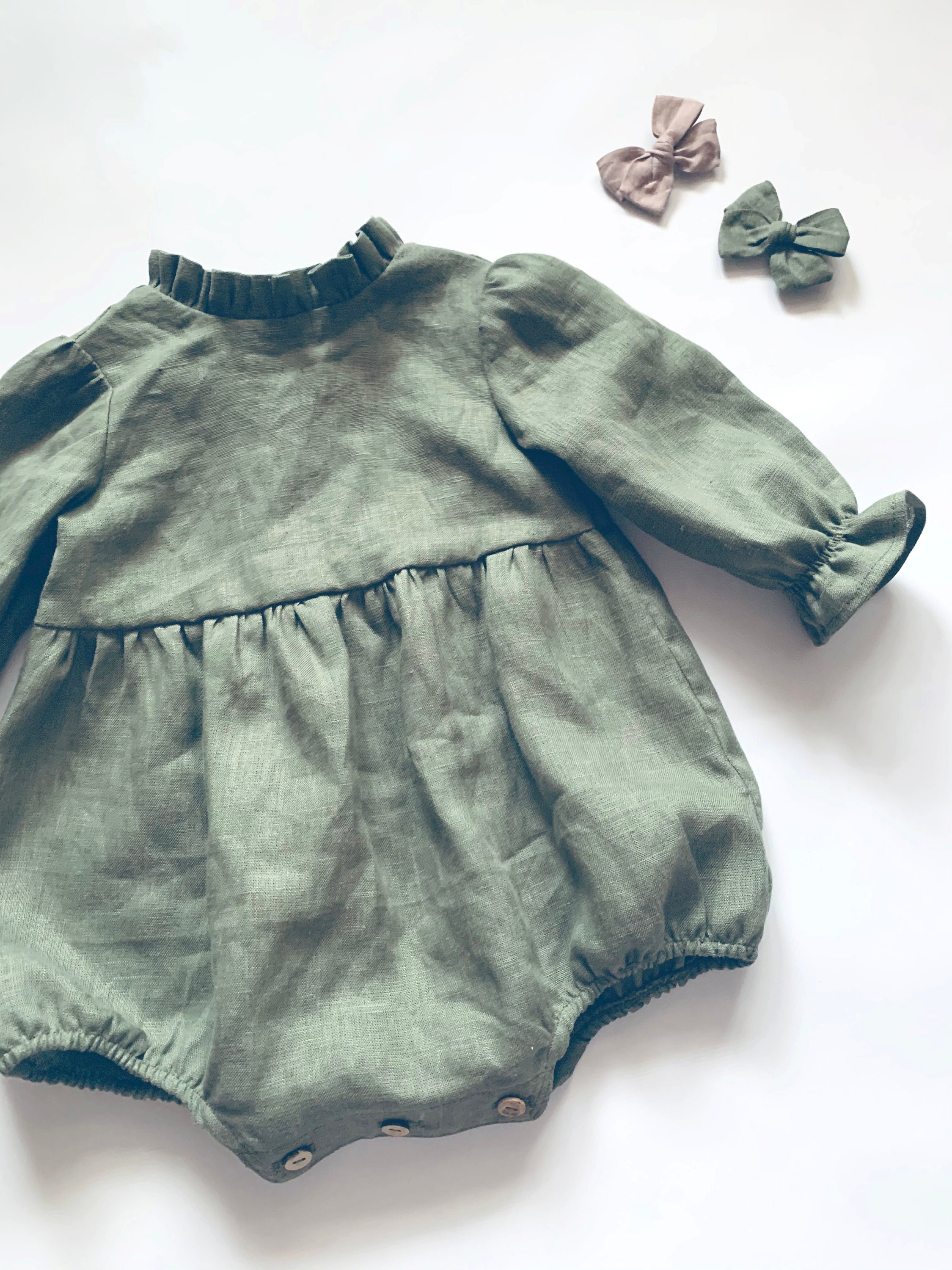 Sage Green Romper Baby Romper Linen Romper Birthday Baby Etsy