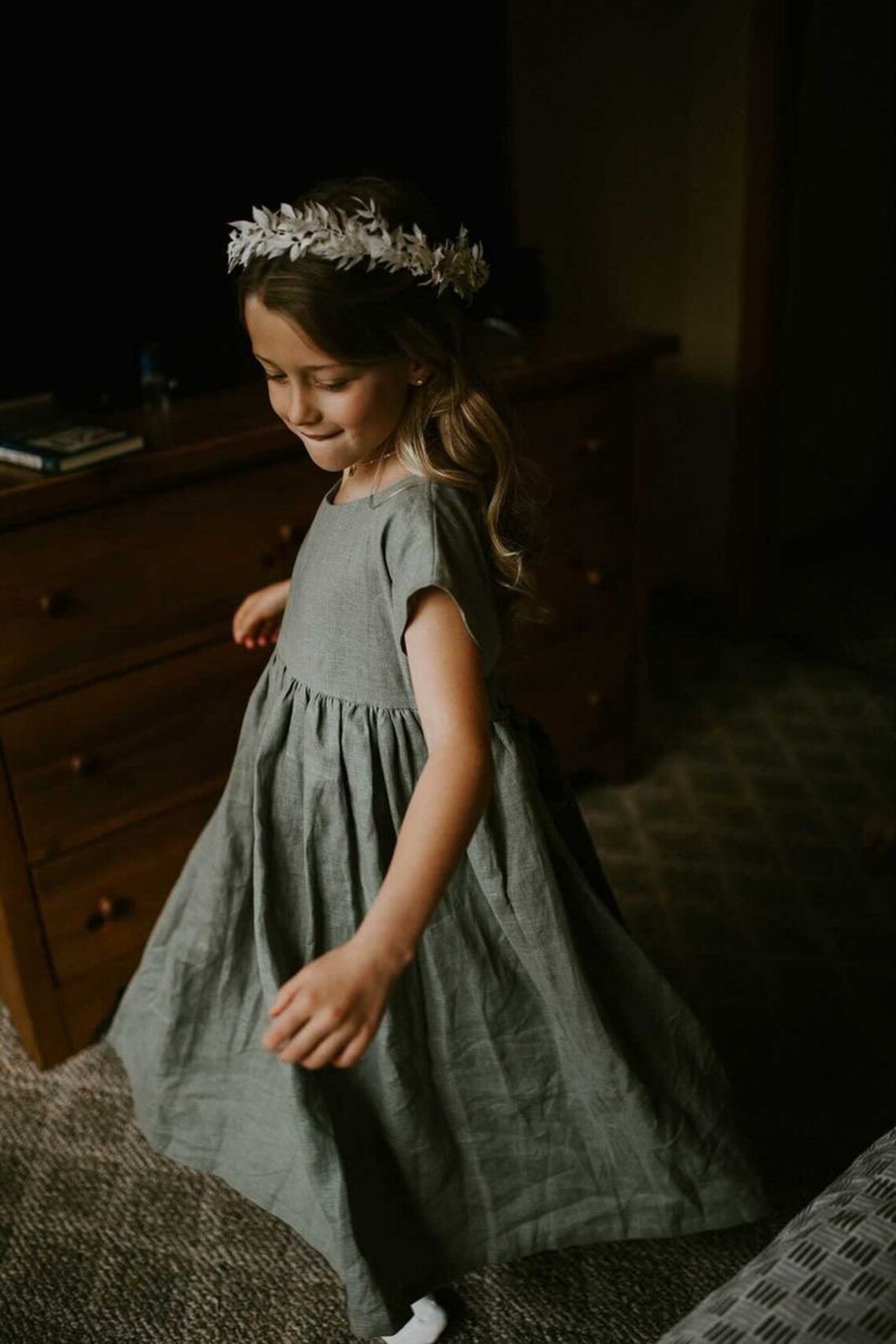 Sage Flower Girl Dress Linen Toddler Dress Crema Flower Girl Etsy