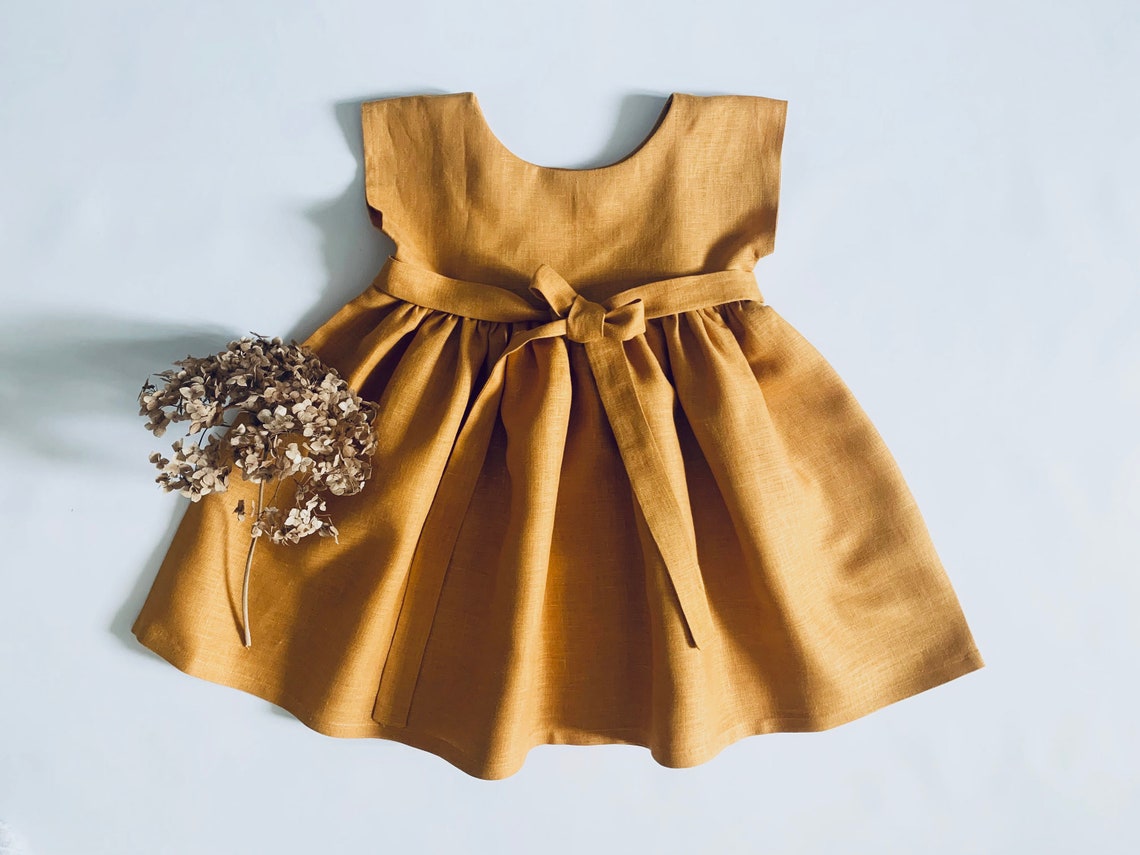 Blue Girl Dress Dusty Blue Toddler Dress Linen Clothing Etsy