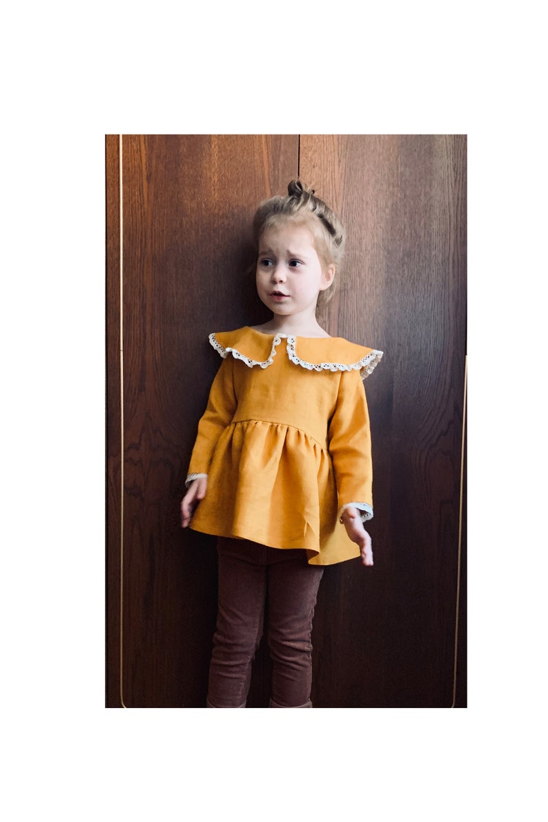 Flower Girl Dress Simple Tunic With Lace Christmas Dress for Baby Girl Linen Tunic With Long Sleeve Girls Linen Shirt